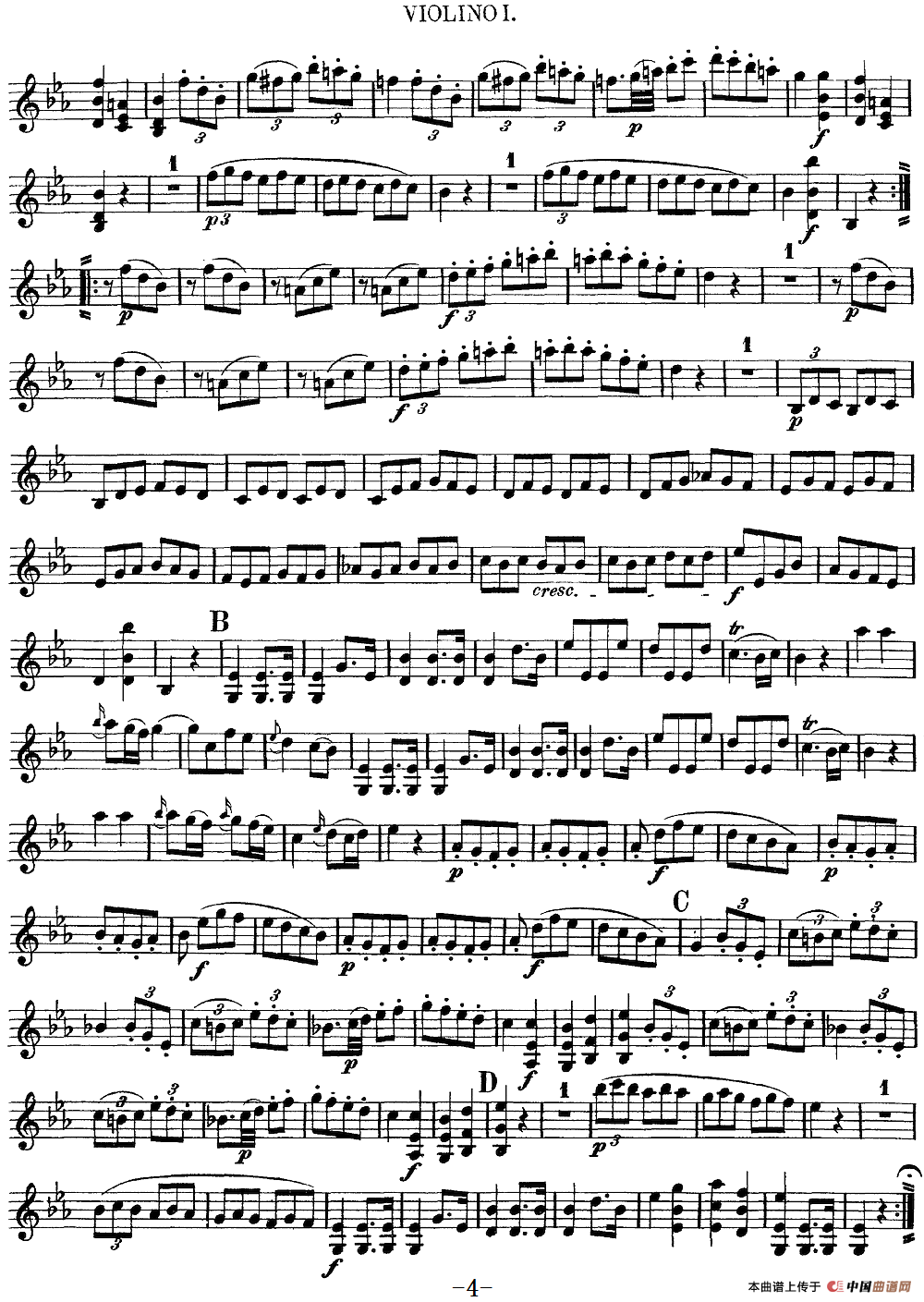 Mozart《Quartet No.7 in Eb Major,K.160》（Violin 1分谱）