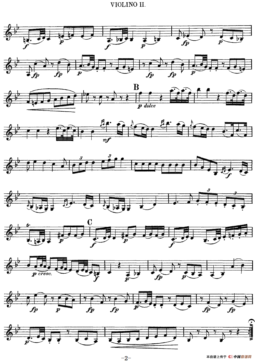 Mozart《Quartet No.6 in Bb Major,K.159》（Violin 2分谱）