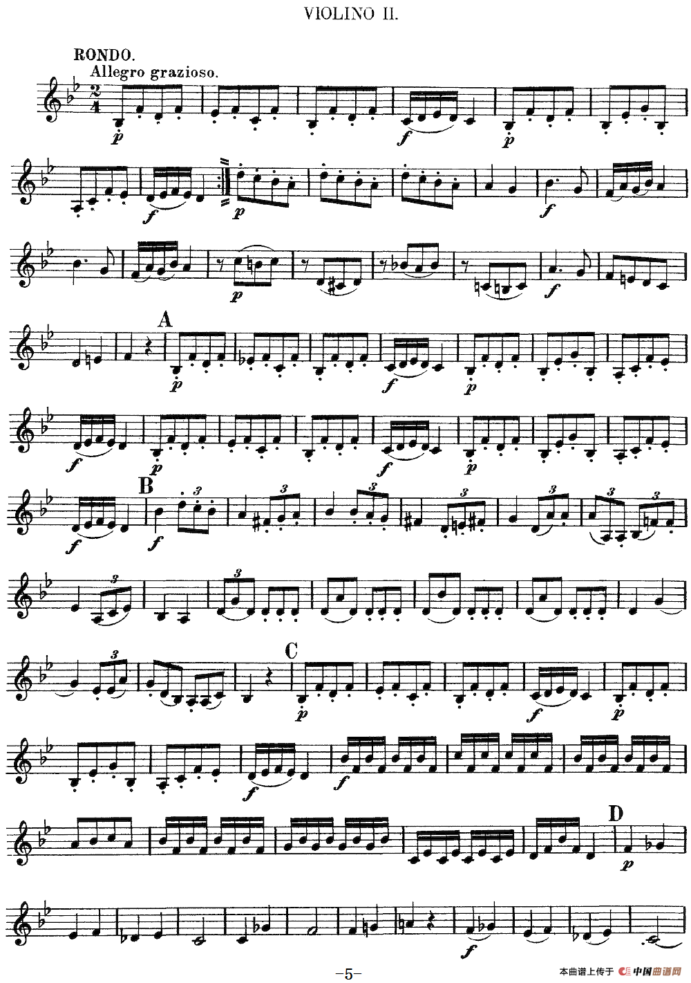 Mozart《Quartet No.6 in Bb Major,K.159》（Violin 2分谱）