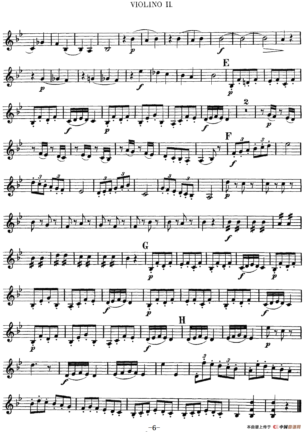 Mozart《Quartet No.6 in Bb Major,K.159》（Violin 2分谱）