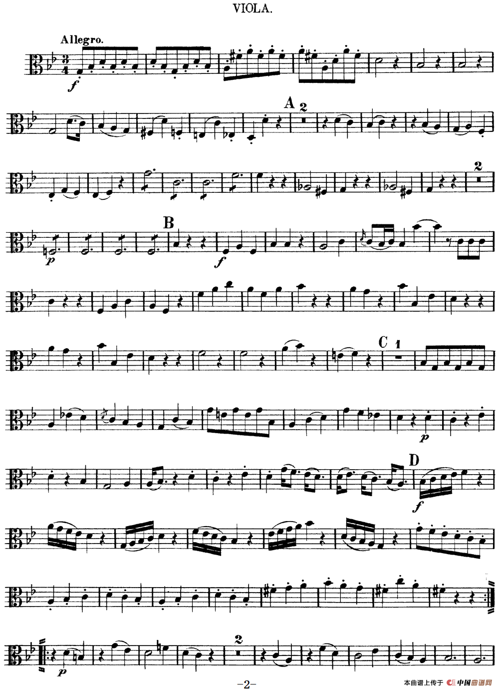 Mozart《Quartet No.6 in Bb Major,K.159》（Viola分谱）