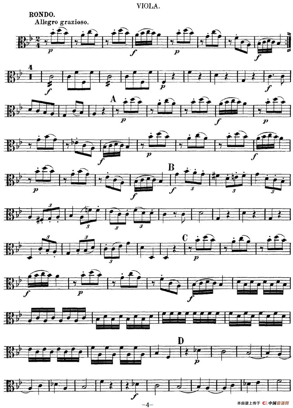 Mozart《Quartet No.6 in Bb Major,K.159》（Viola分谱）