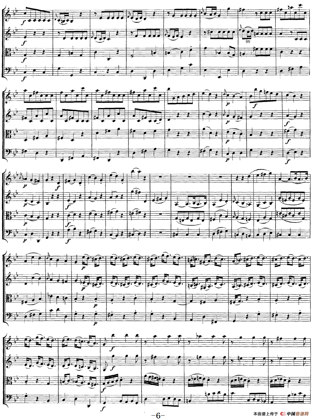 Mozart《Quartet No.6 in Bb Major,K.159》（总谱）