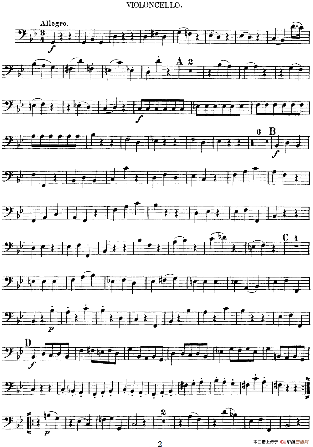 Mozart《Quartet No.6 in Bb Major,K.159》（Cello分谱）