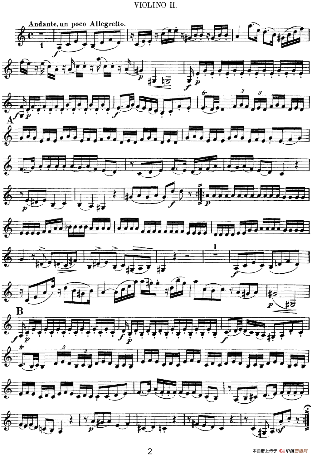 Mozart《Quartet No.5 in F Major,K.158》（Violin 2分谱）