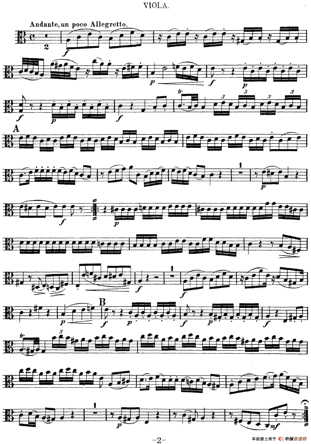 Mozart《Quartet No.5 in F Major,K.158》（Viola分谱）