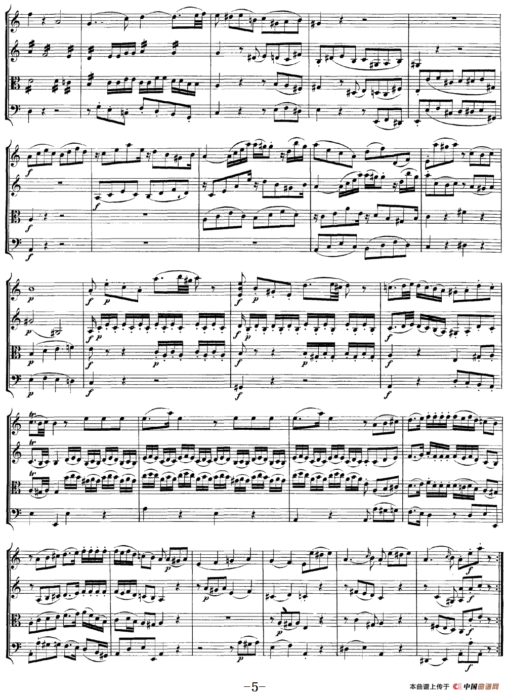 Mozart《Quartet No.5 in F Major,K.158》（总谱）