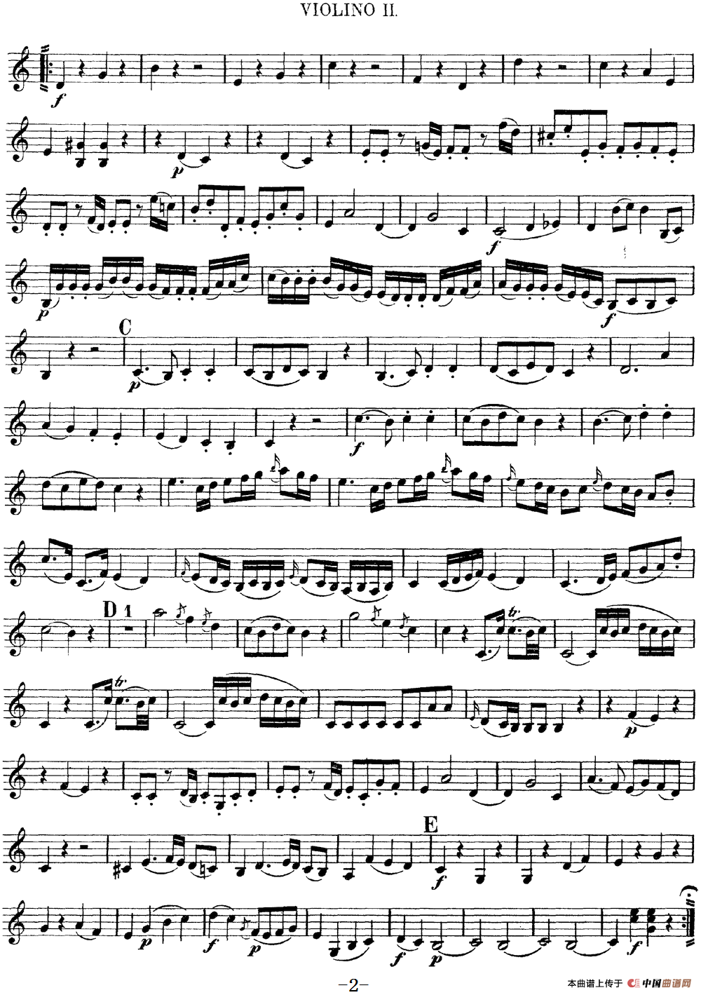Mozart《Quartet No.4 in C Major,K.157》（Violin 2分谱）