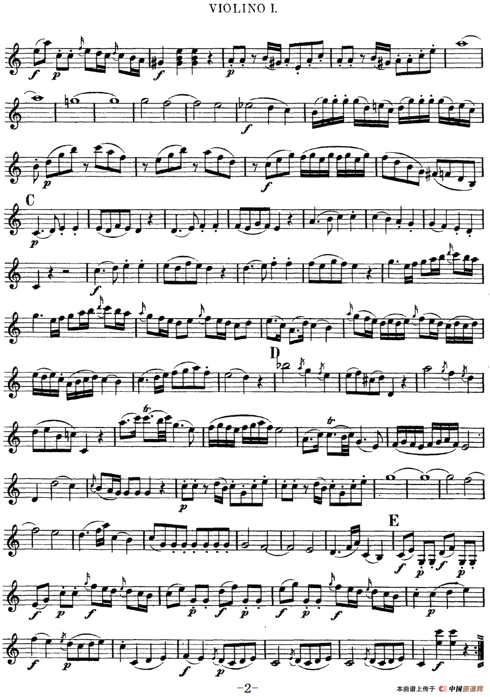 Mozart《Quartet No.4 in C Major,K.157》（Violin 1分谱）