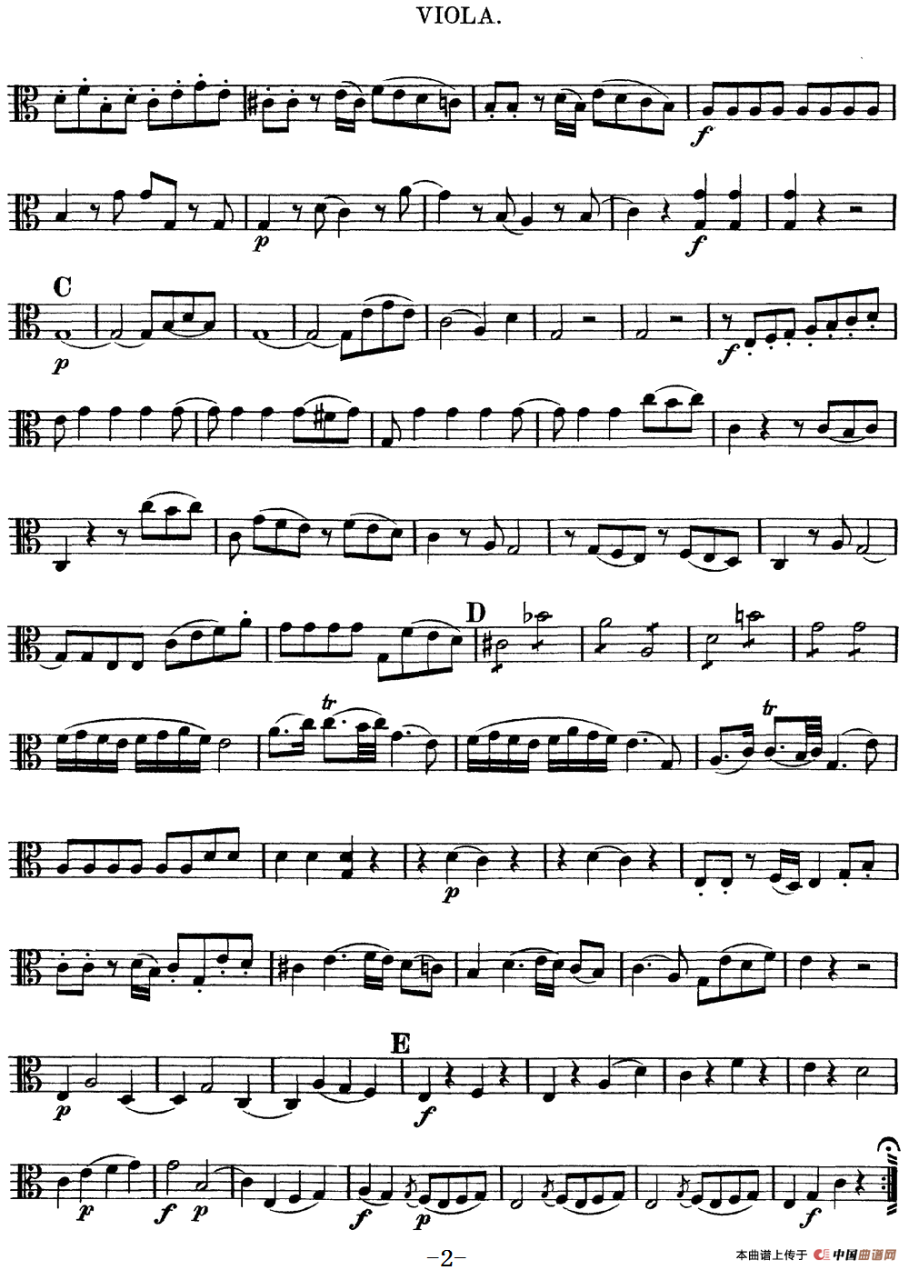 Mozart《Quartet No.4 in C Major,K.157》（Viola分谱）