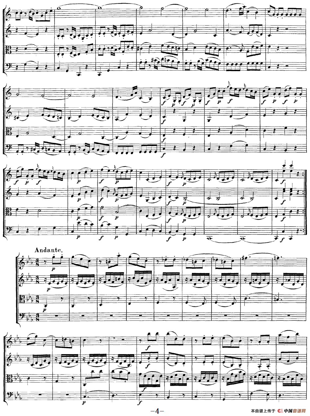 Mozart《Quartet No.4 in C Major,K.157》（总谱）