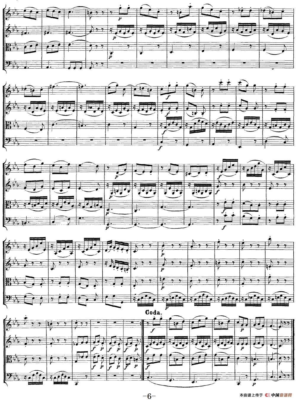 Mozart《Quartet No.4 in C Major,K.157》（总谱）