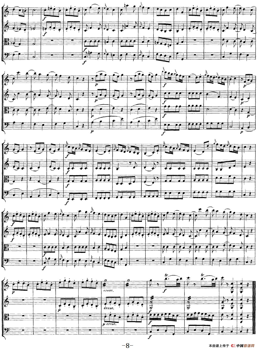 Mozart《Quartet No.4 in C Major,K.157》（总谱）