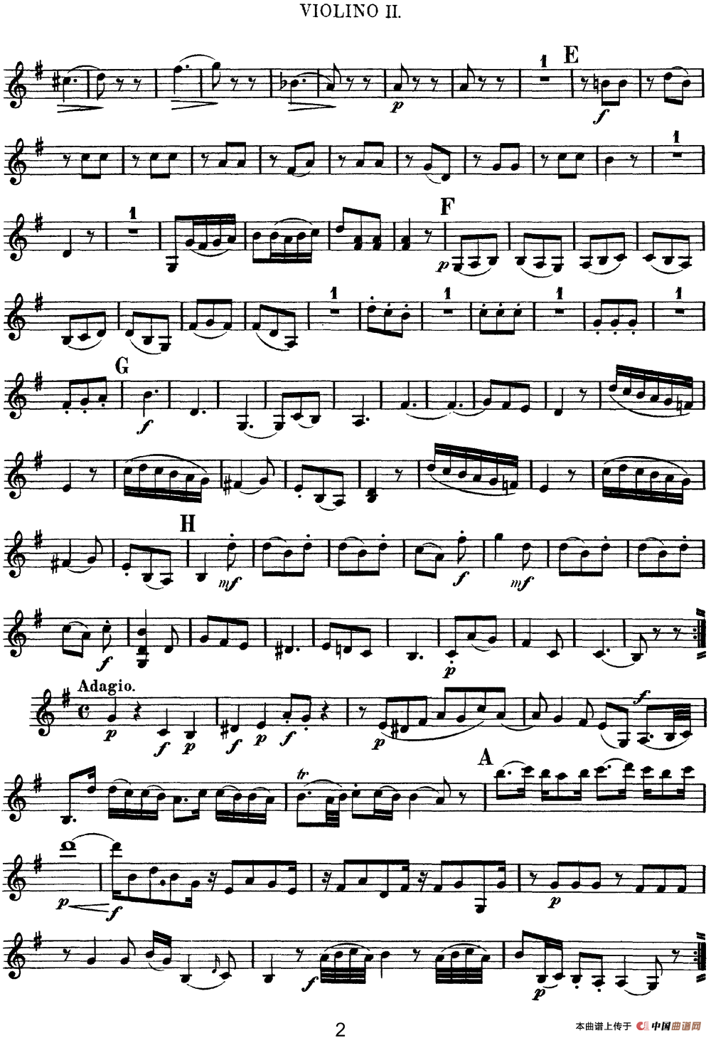 Mozart《Quartet No.3 in G Major,K.156》（Violin 2分谱）