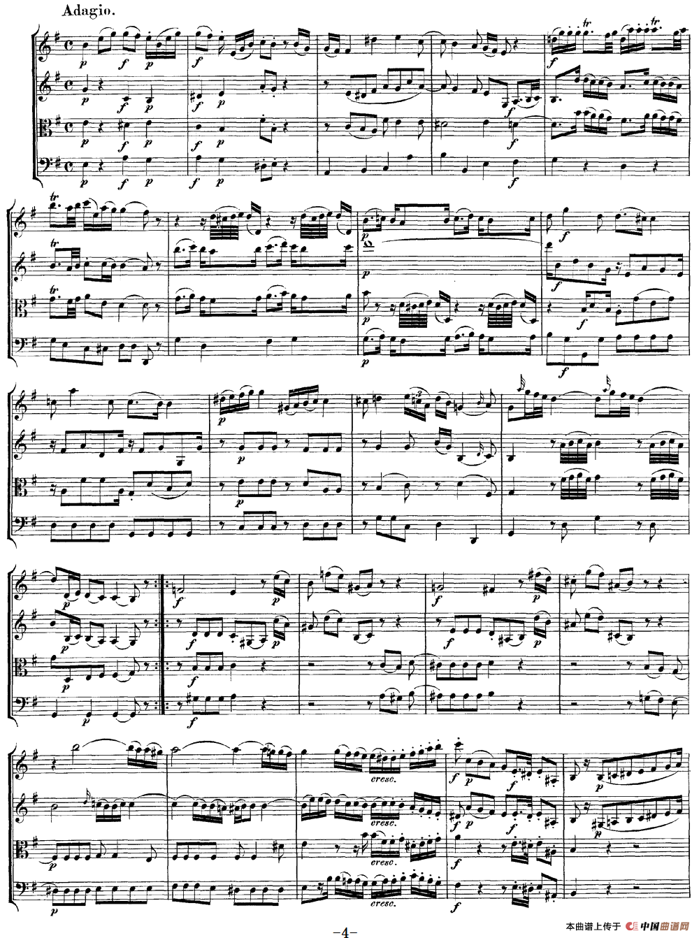 Mozart《Quartet No.3 in G Major,K.156》（总谱）