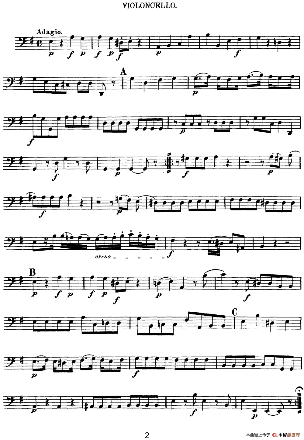 Mozart《Quartet No.3 in G Major,K.156》（Cello分谱）