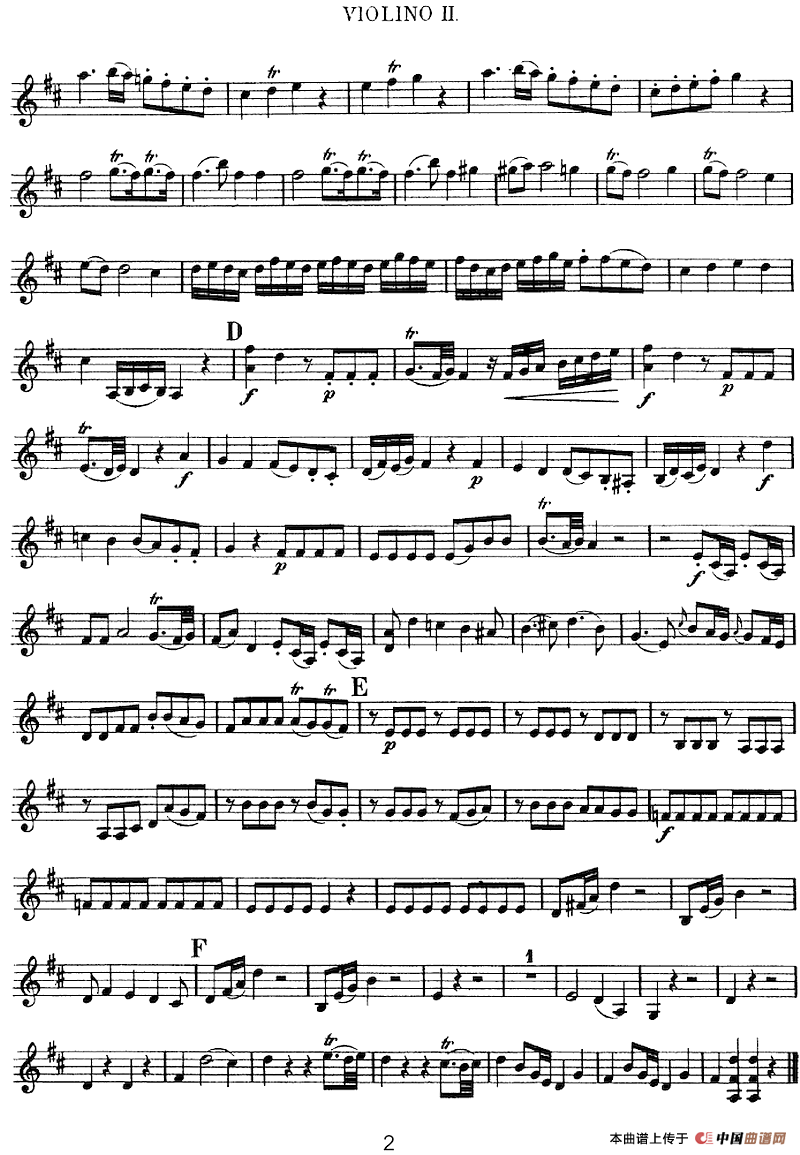 Mozart《Quartet No.2 in D Major,K.155》（Violin 2分谱）