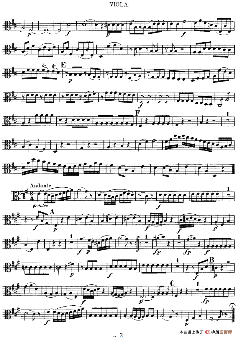 Mozart《Quartet No.2 in D Major,K.155》（Viola分谱）
