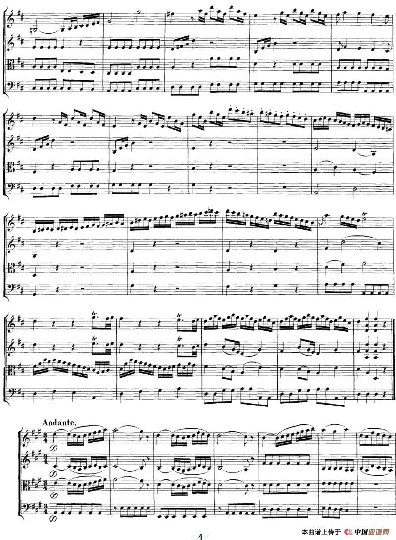 Mozart《Quartet No.2 in D Major,K.155》（总谱）