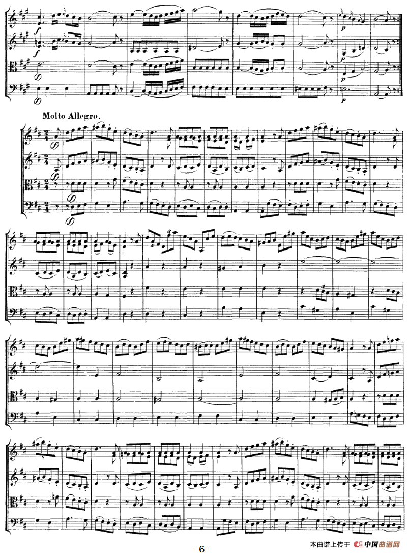 Mozart《Quartet No.2 in D Major,K.155》（总谱）