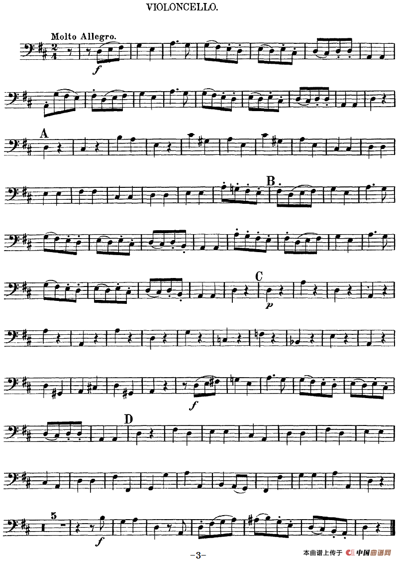 Mozart《Quartet No.2 in D Major,K.155》（Cello分谱）