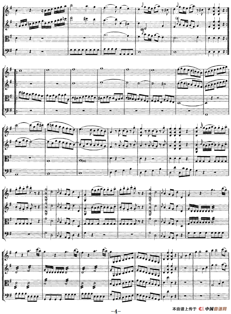 Mozart《Quartet No.1 in G Major,K.80》（总谱）