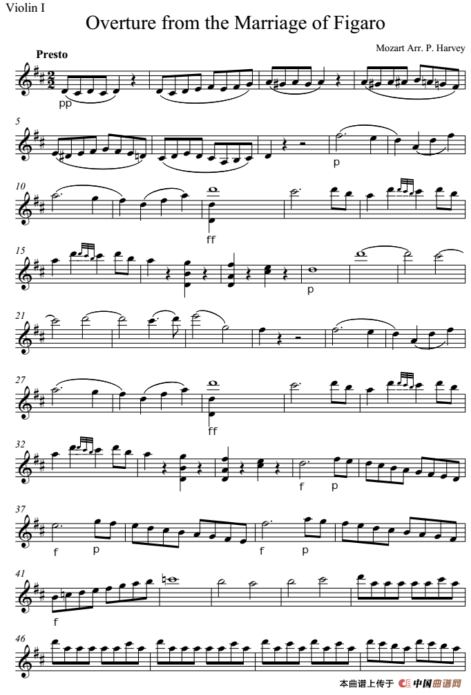 Overture from the Marriage of Figaro 费加罗的婚礼（Violin Ⅰ分谱）