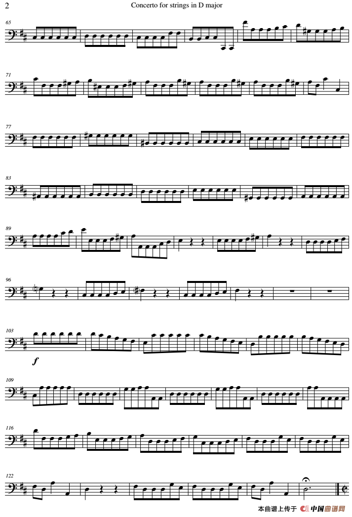 Concerto for strings in D Major（RV121、Cello分谱）