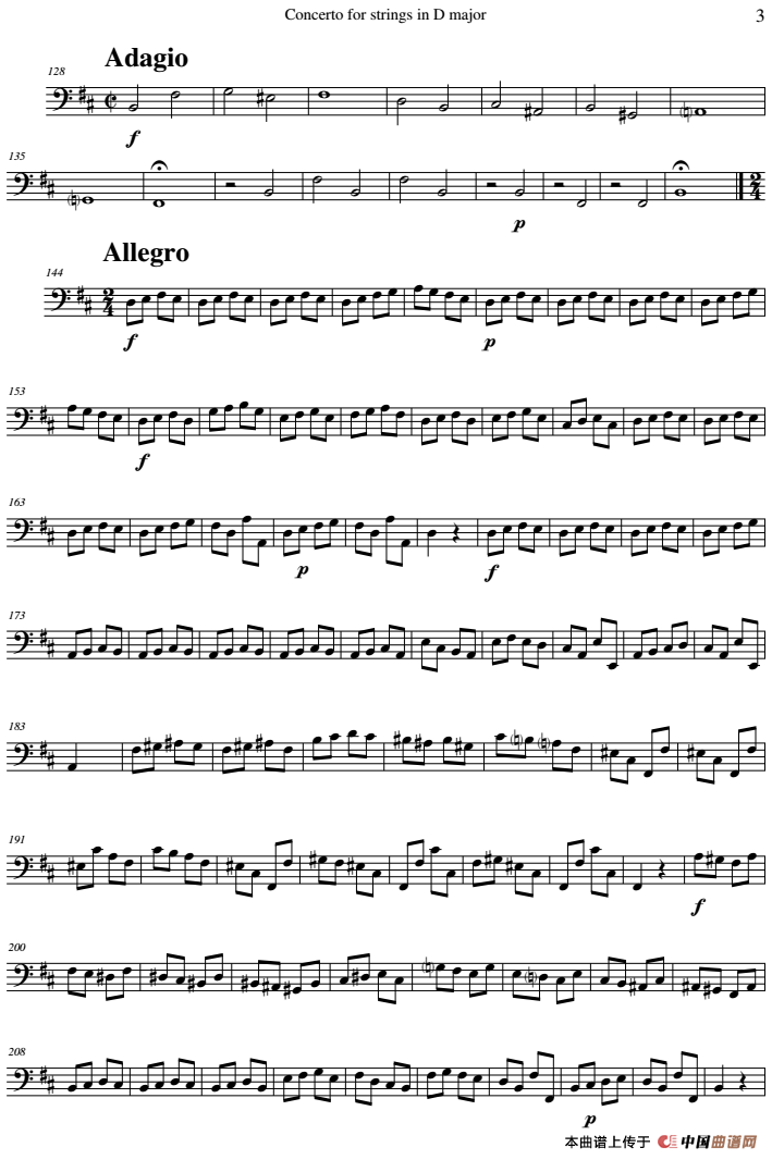 Concerto for strings in D Major（RV121、Cello分谱）