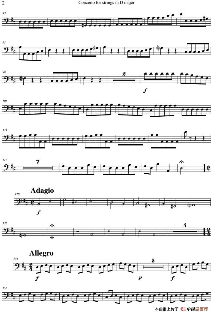 Concerto for strings in D Major（RV121、Contrabass分谱）