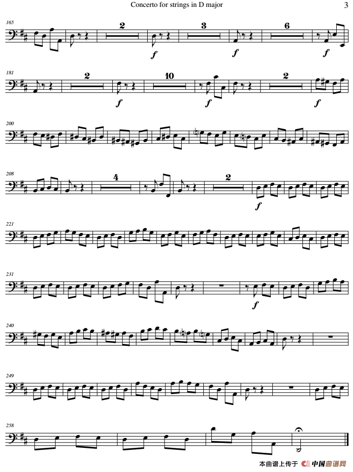 Concerto for strings in D Major（RV121、Contrabass分谱）
