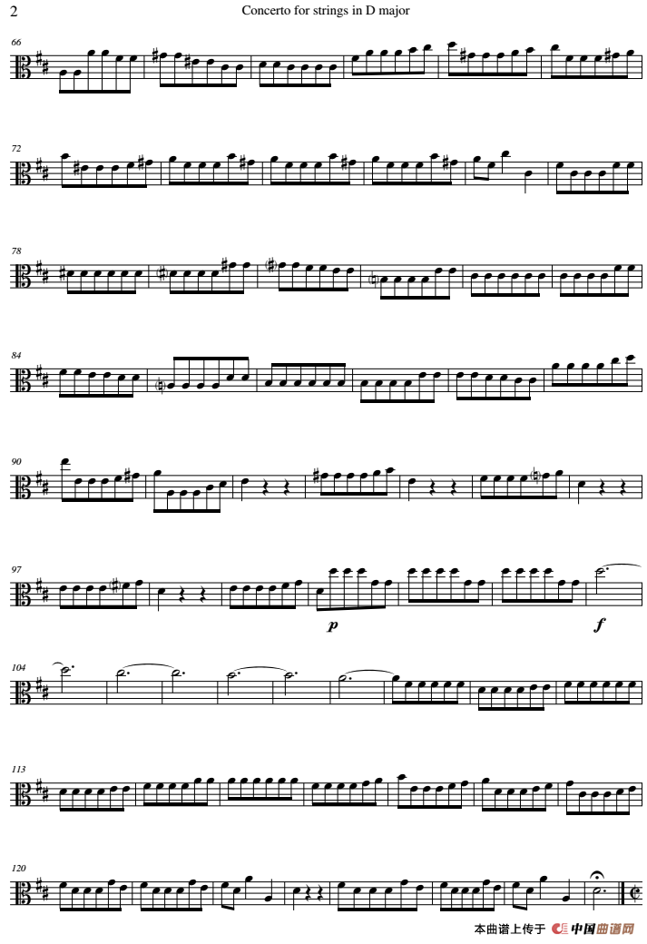 Concerto for strings in D Major（RV121、Viola分谱）