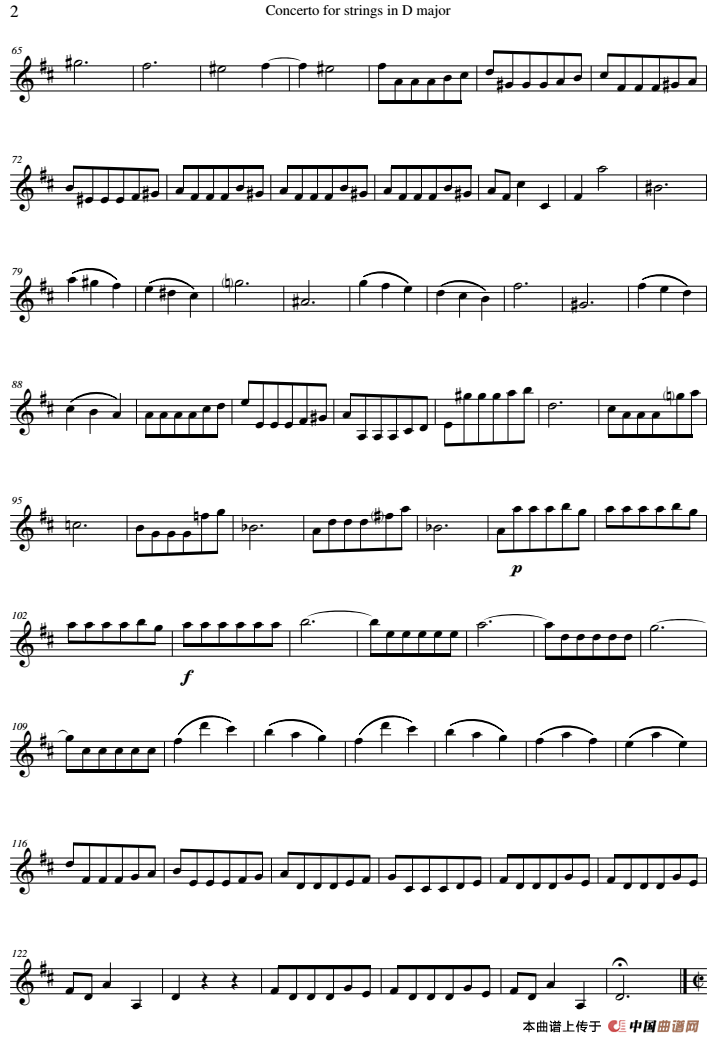 Concerto for strings in D Major（RV121、Violin Ⅰ分谱）