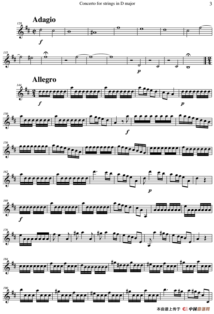 Concerto for strings in D Major（RV121、Violin Ⅰ分谱）