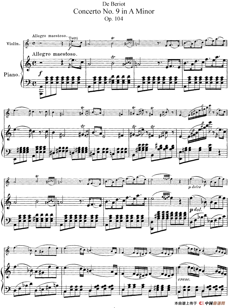 Beriot《Concerto No.9 in A Minor》Op.104（贝里奥《A小调第九小提琴协奏曲》Op.104、小提琴+钢琴伴奏）