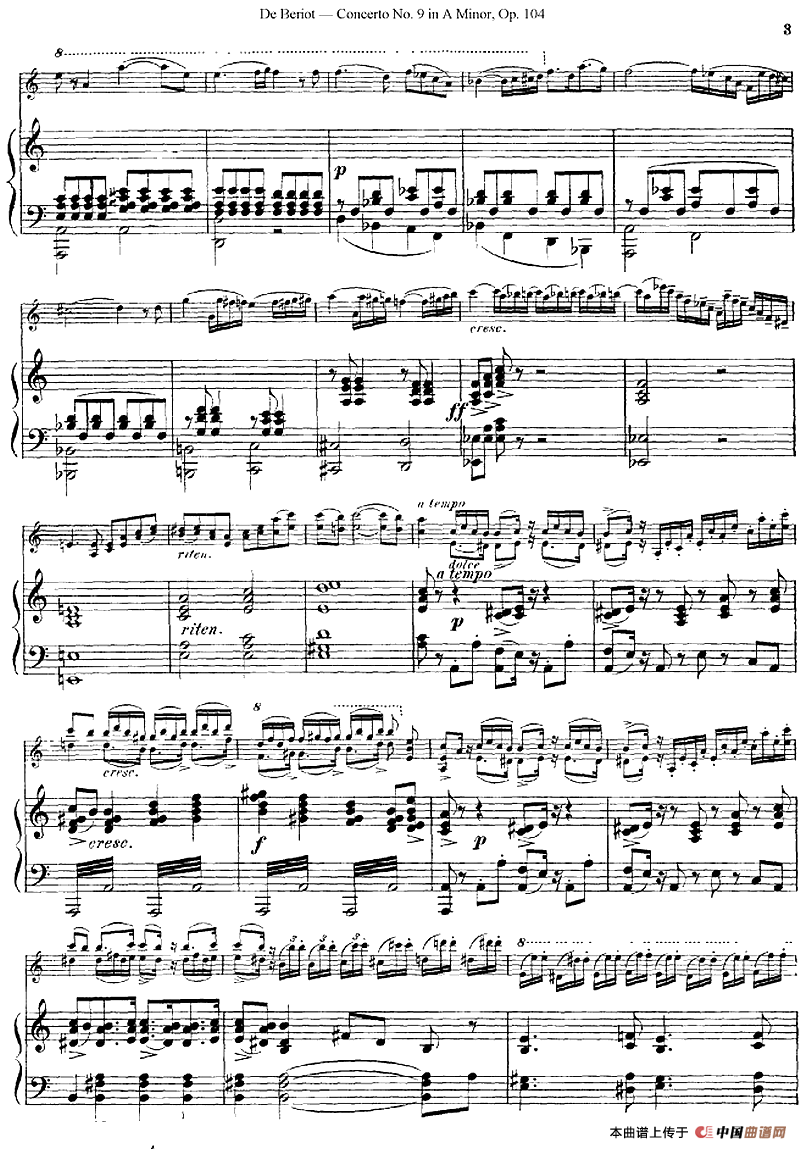 Beriot《Concerto No.9 in A Minor》Op.104（贝里奥《A小调第九小提琴协奏曲》Op.104、小提琴+钢琴伴奏）