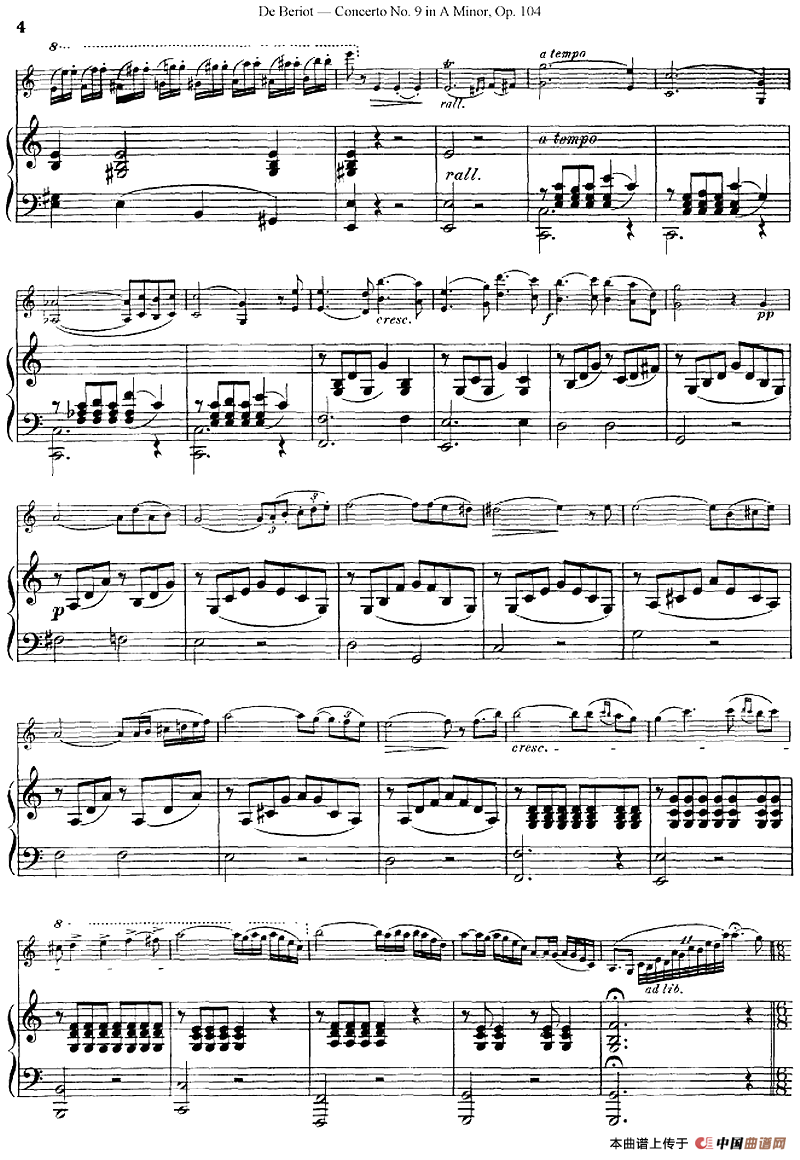 Beriot《Concerto No.9 in A Minor》Op.104（贝里奥《A小调第九小提琴协奏曲》Op.104、小提琴+钢琴伴奏）