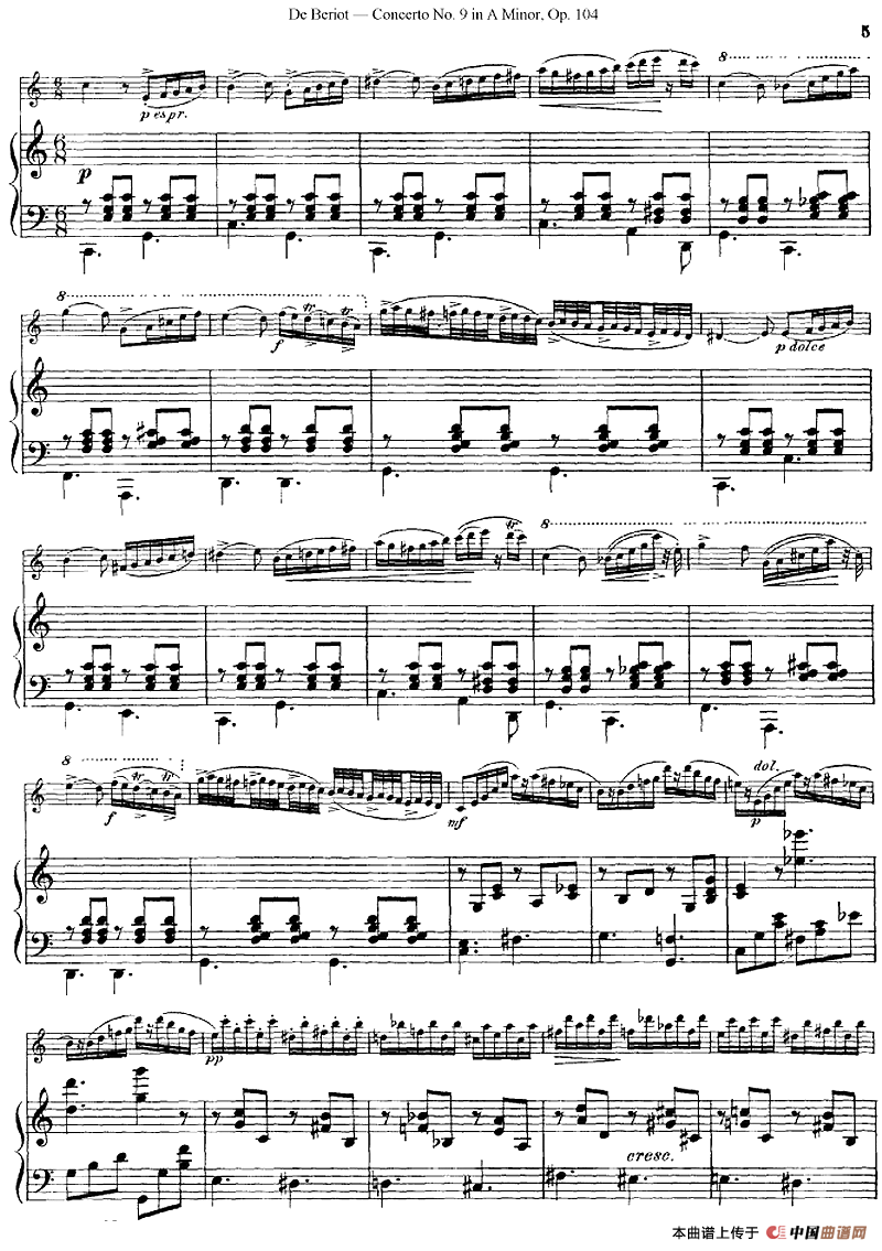 Beriot《Concerto No.9 in A Minor》Op.104（贝里奥《A小调第九小提琴协奏曲》Op.104、小提琴+钢琴伴奏）