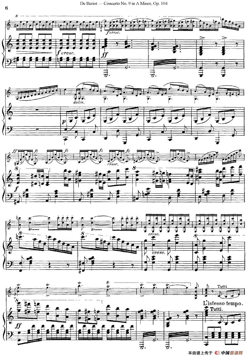 Beriot《Concerto No.9 in A Minor》Op.104（贝里奥《A小调第九小提琴协奏曲》Op.104、小提琴+钢琴伴奏）