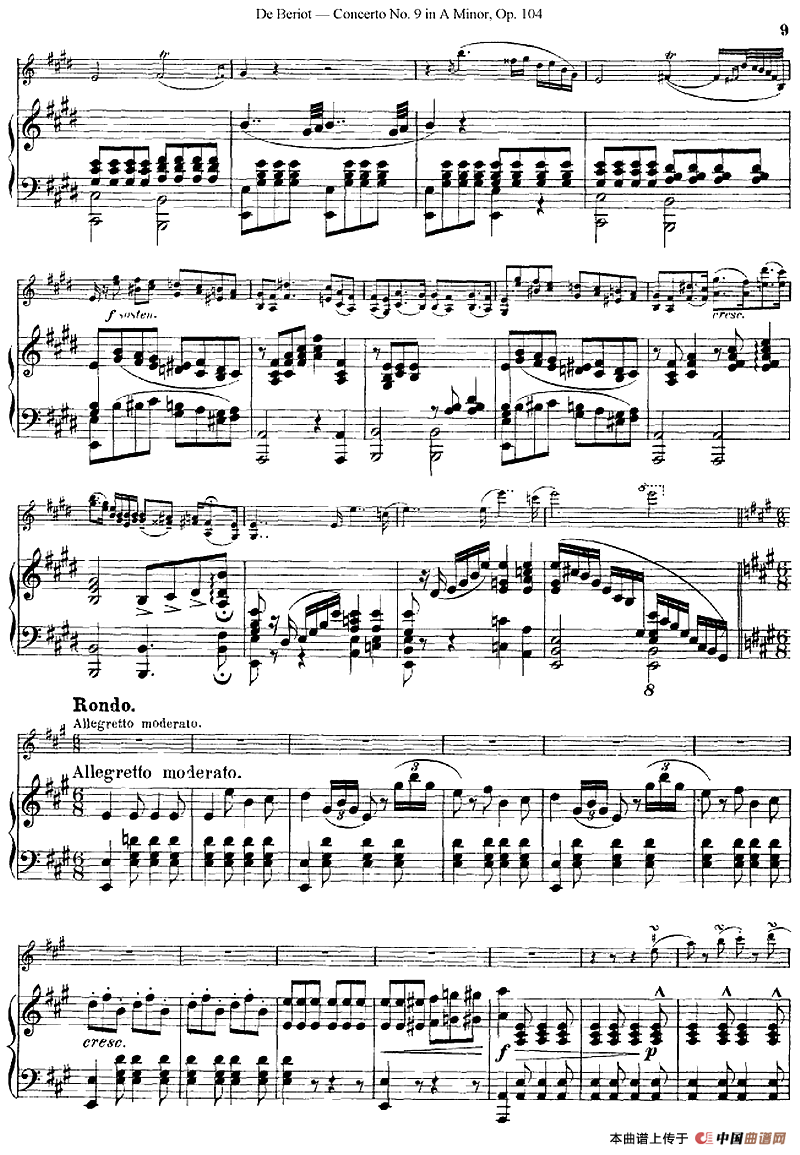Beriot《Concerto No.9 in A Minor》Op.104（贝里奥《A小调第九小提琴协奏曲》Op.104、小提琴+钢琴伴奏）