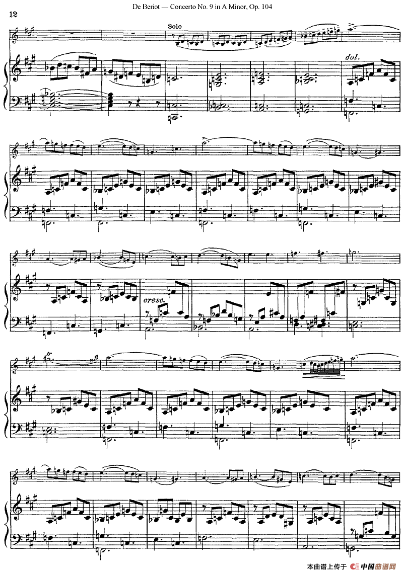Beriot《Concerto No.9 in A Minor》Op.104（贝里奥《A小调第九小提琴协奏曲》Op.104、小提琴+钢琴伴奏）