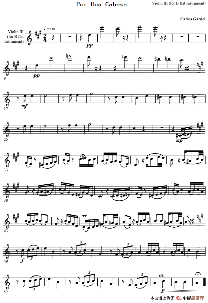 Por Una Cabeza 一步之遥（第三小提琴分谱）