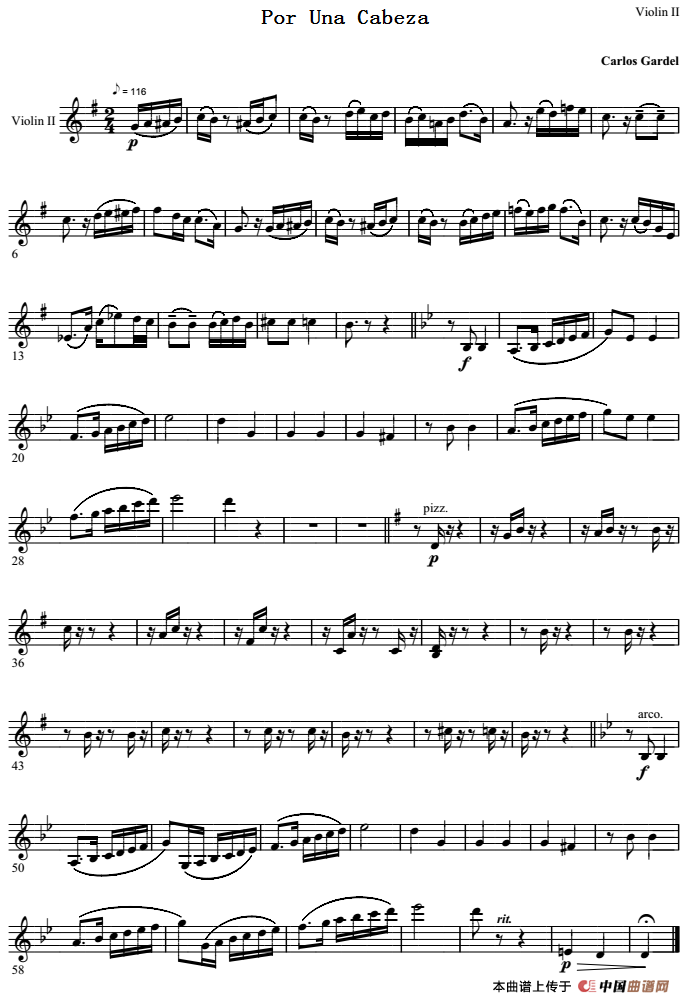 Por Una Cabeza 一步之遥（第二小提琴分谱）