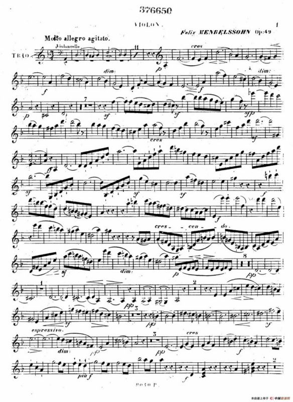 Piano Trio No.1 in d Minor Op.49（d小调第一钢琴三重奏·小提琴独奏版）