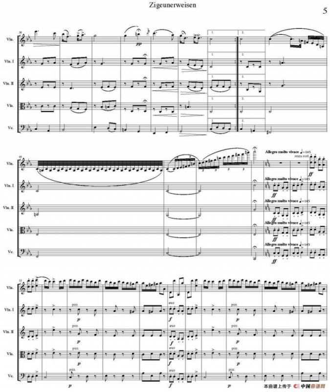 ZIGEUNERWEISEN（五重奏）