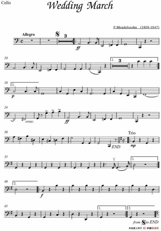 Wedding March（大提琴分谱、F.Mendelssohn作曲版）