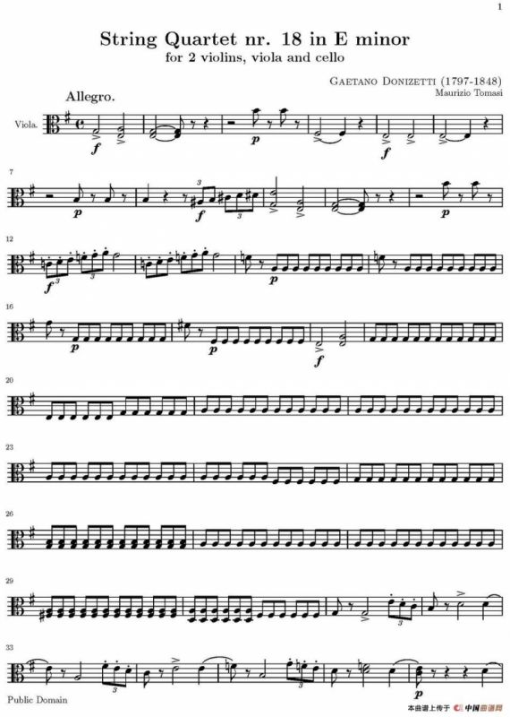 String Quartet nr.18 in E minor（E小调弦乐四重奏）（中提琴分谱）