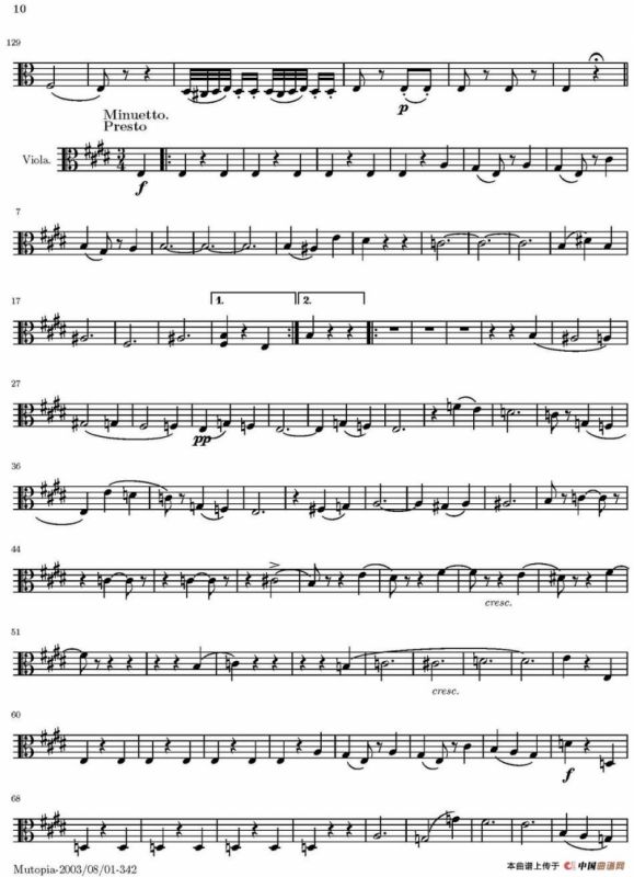 String Quartet nr.18 in E minor（E小调弦乐四重奏）（中提琴分谱）