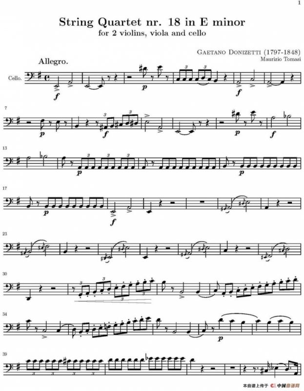 String Quartet nr.18 in E minor（E小调弦乐四重奏）（大提琴分谱）