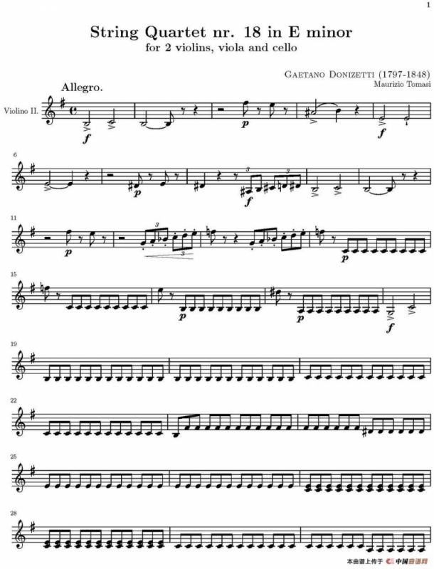 String Quartet nr.18 in E minor（E小调弦乐四重奏）（第二小提琴分谱）